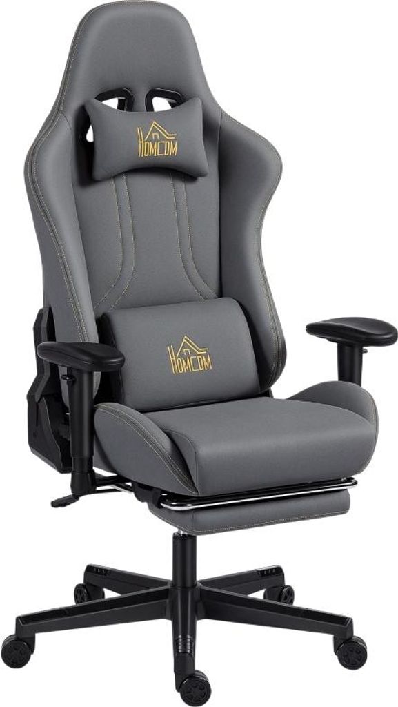 Fortuna Lai Ergonomischer Gaming-Stuhl mit 3D-Armlehnen, verstellbar, rollbarer Schreibtischstuhl mit Lendenstütze, Grau