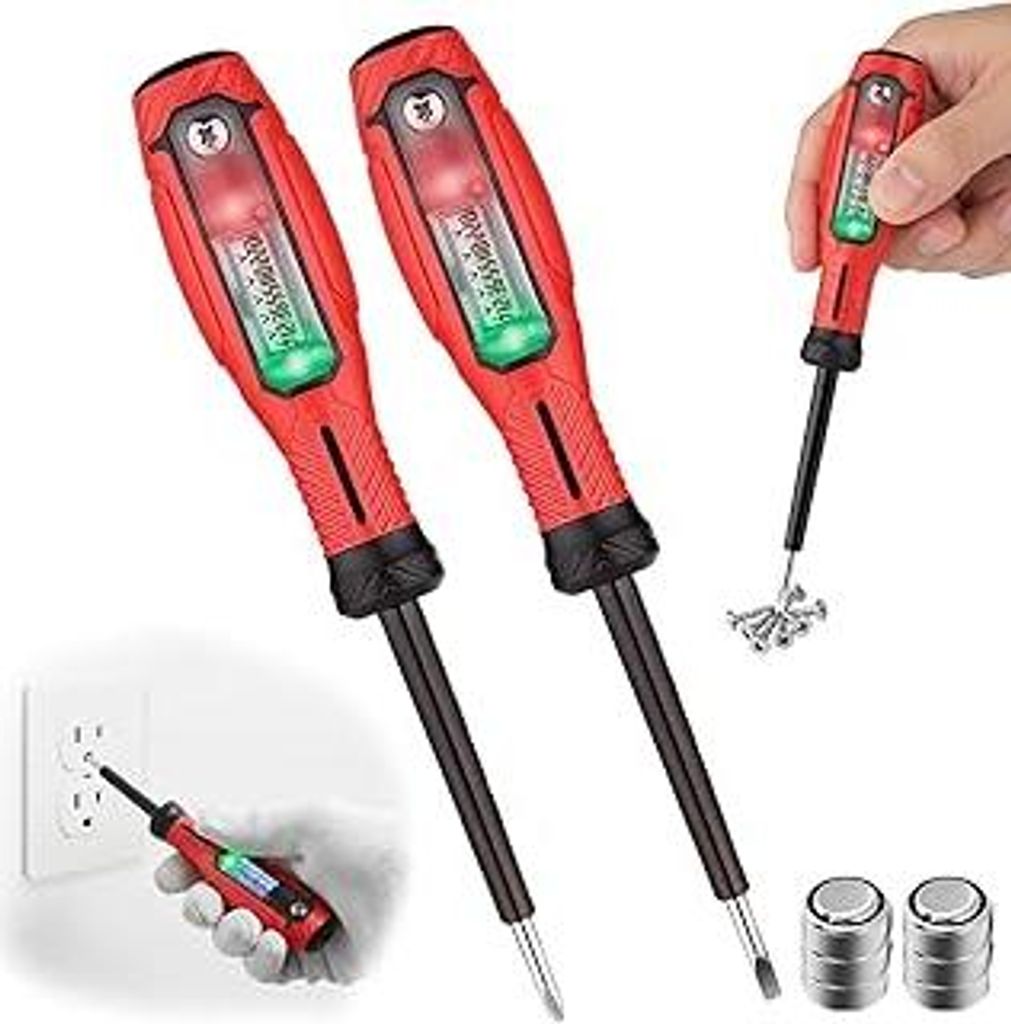 2 Pcs Spannungsprüfer Mit LCD Display, Phasenprüfer Mit Schraubendreher, Berührungsloser Spannungsprüfer, Elektriker Schraubendreher Summeralar...