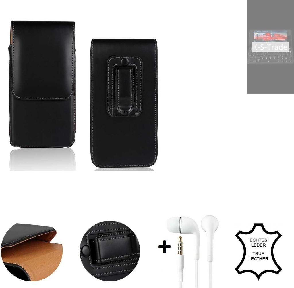 K-S-Trade Leder Gürteltasche + Kopfhörer kompatibel mit Planet Computers Cosmo Communicator Seitentasche Belt pouch Holster Handyhülle Schutz
