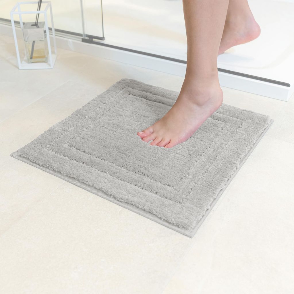 Rutschfeste Badematte | Kombinierbar als Badematten-Set | Waschbare WC-, Bade- und Duschmatte | Grau – 45 x 45 cm
