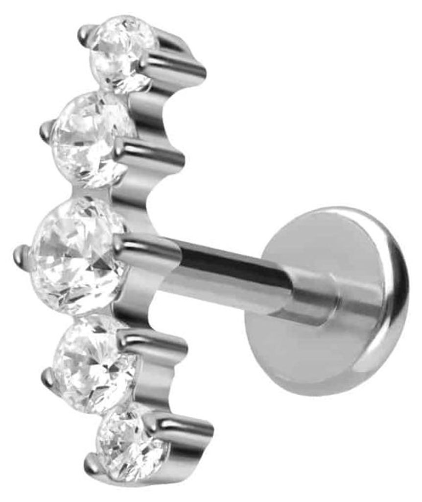 Ohrpiercing, Nasenpiercing Titan Labret mit Push Fit 5 EINGEFASSTE KRISTALLE Silber Stablänge: 10mm | Stabstärke: 1mm