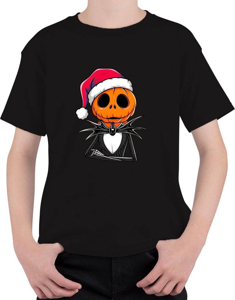 Kürbiskopf Weihnachtshut Halloween gruselig Geschenk Retro Uni Kinder T-Shirt, Schwarz, 104