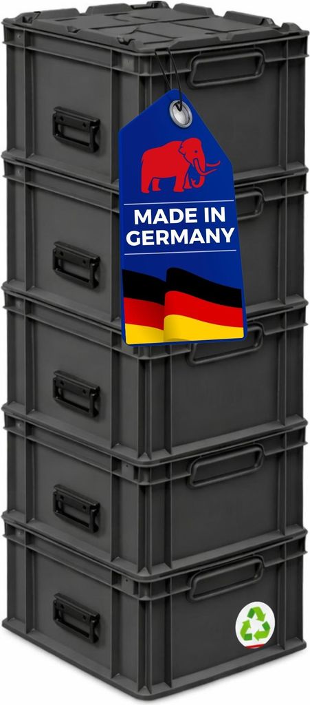 SuperSparSet 5x Eurobox NextGen Portable Germany | HxBxT 33,5x30x40cm | 30 Liter | Schwarz | Eurobehälter, Transportbox, Transportbehälter, Stape...