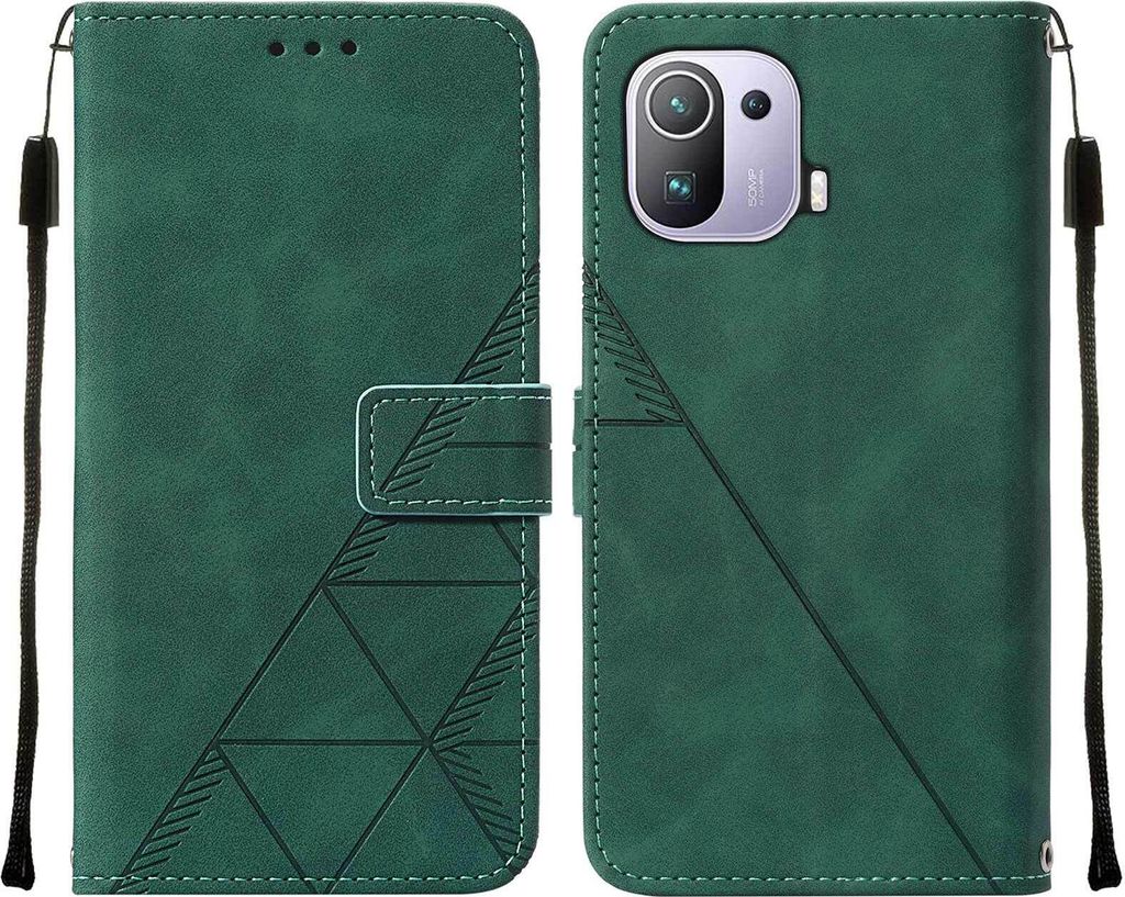 Xiaomi Mi 11 Pro Hülle, Schlank Prägung Flip Leder Kartenfächer Schutzhülle mit Ständer für Xiaomi Mi 11 Pro Grün