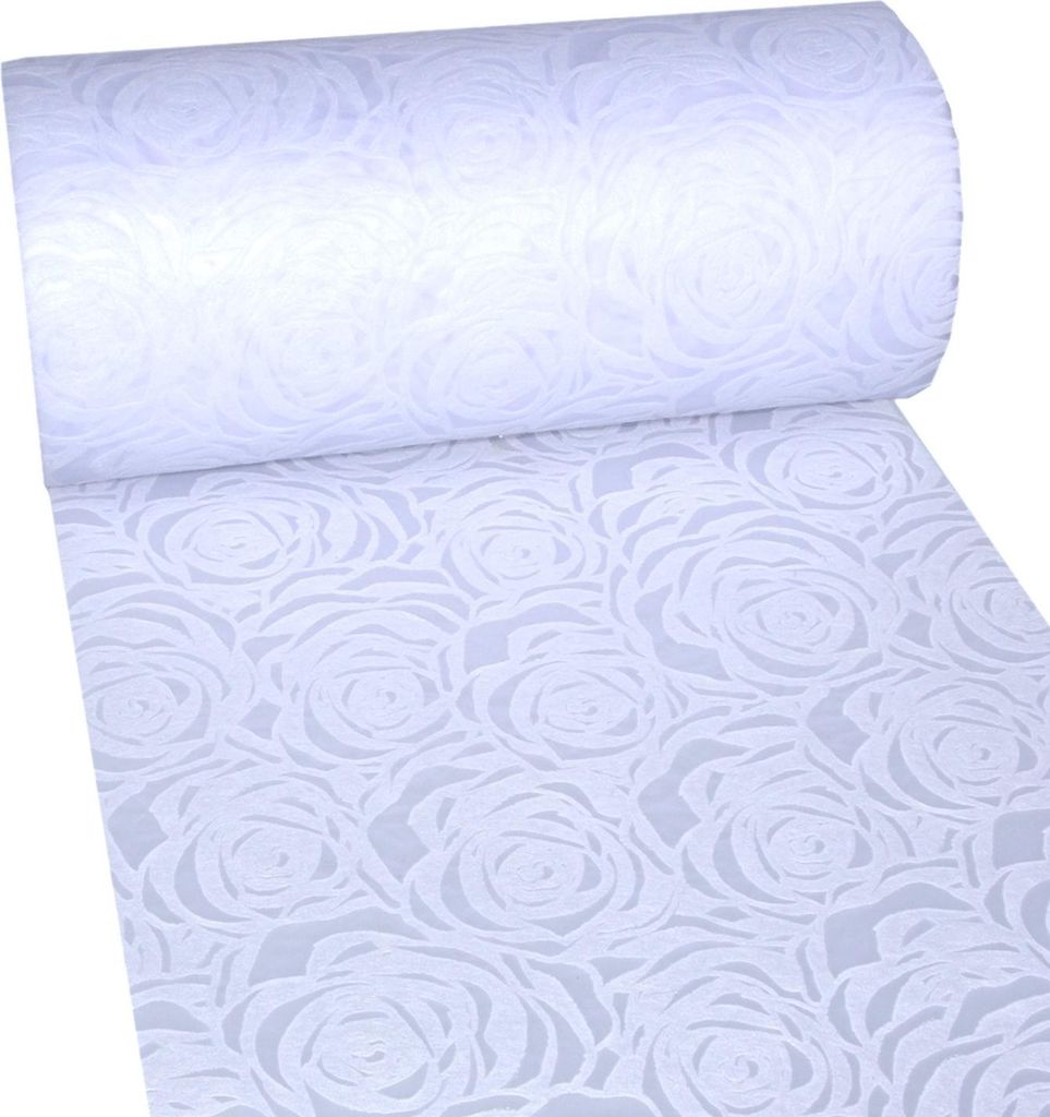 Dekoflor Tischläufer Rosenmuster - weiß -300mm - 5m - 56-300-5-01