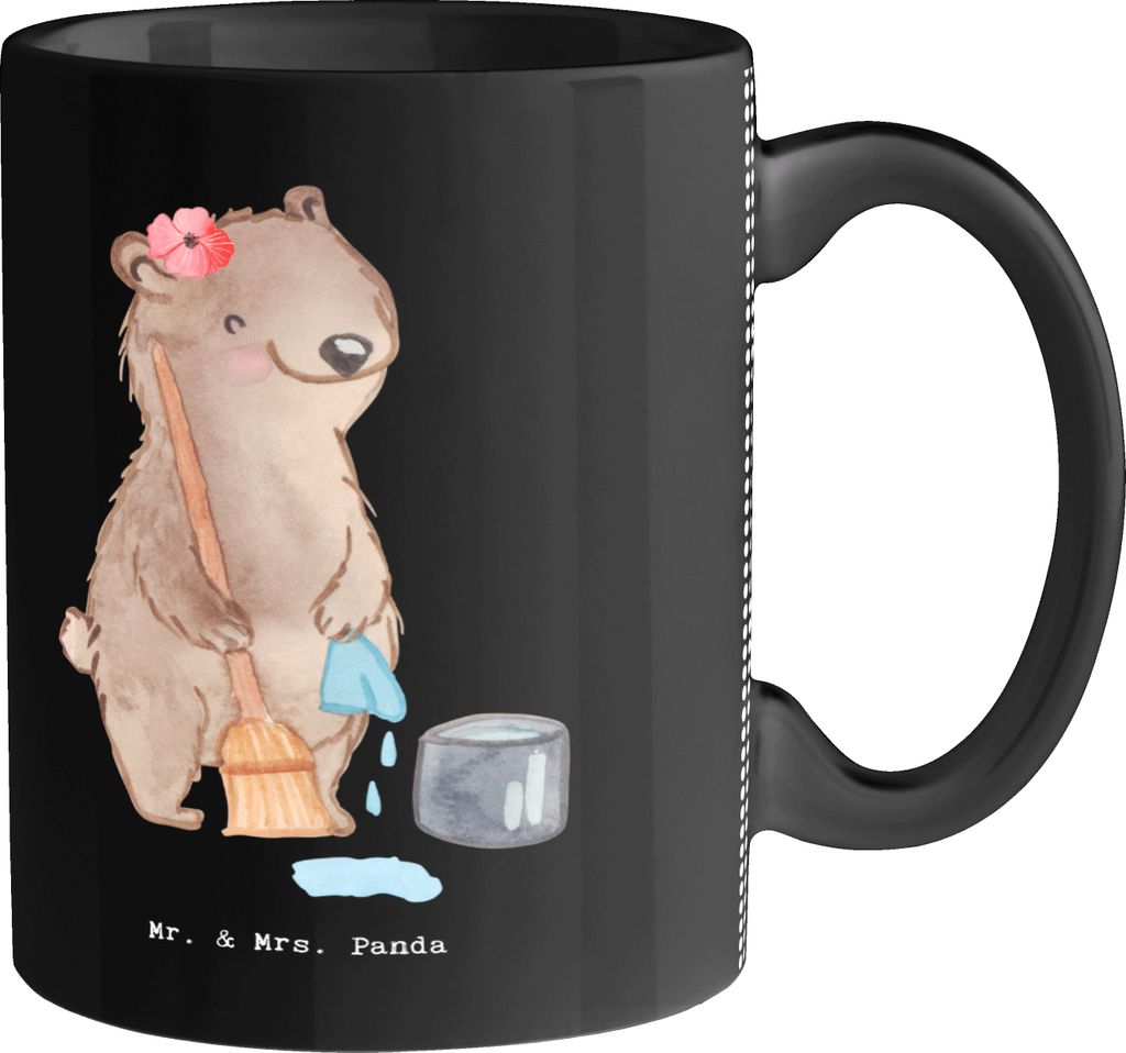 Mr. & Mrs. Panda Kaffeebecher Reinigungskraft Herz - Schwarz - Geschenk, Trinkbecher, Tasse, Becher, Kaffeetasse, Pott