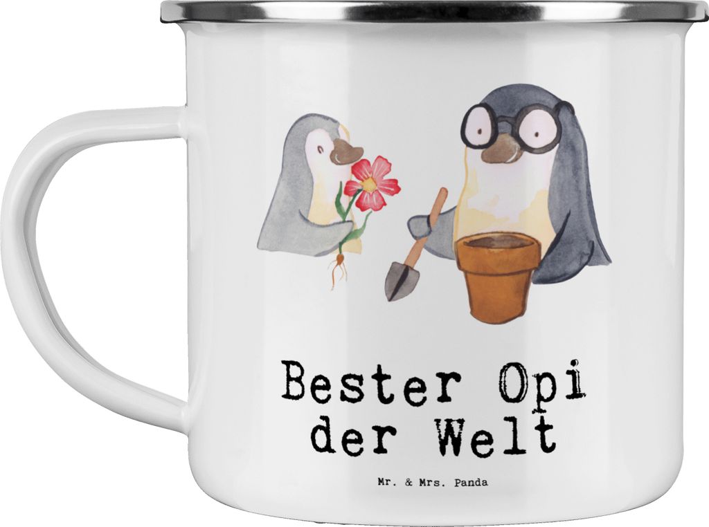Mr. & Mrs. Panda Pott Pinguin Bester Opi der Welt - Weiß - Geschenk, Geburtstag, Kaffeepott, Emaille Tasse, Großeltern, Oppi, Teetasse, Haferl, O...