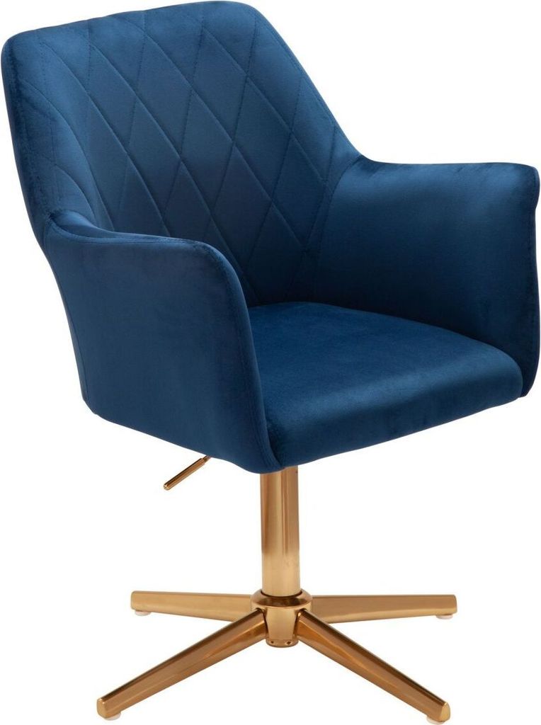 Schreibtischstuhl Dunkelblau Samt Design Drehstuhl mit Lehne, Schalenstuhl 120 kg Höhenverstellbar, Arbeitsstuhl ohne Rollen, Stuhl Schreibtisch H...