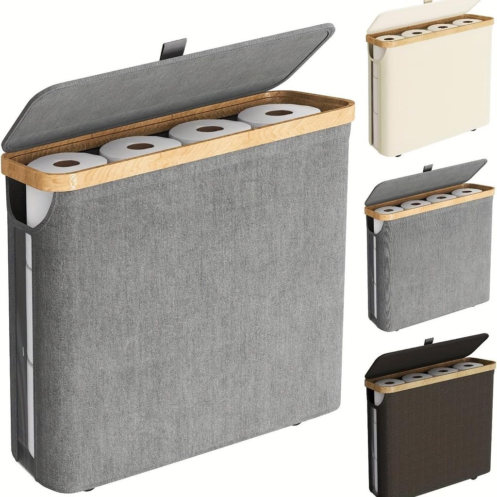 Toilettenpapier Aufbewahrungskorb,WC-Regal zur stehenden ,Aufbewahrung im Bad oder Gäste-WC,Korb mit Deckel aus Bambus,Aufbewahrungs box,grau.