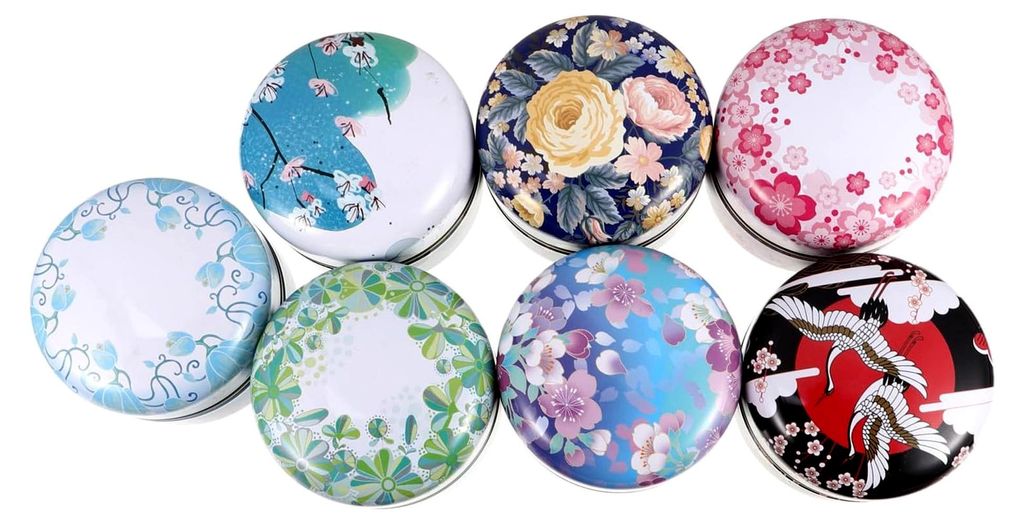 Metallische Kerzendosen mit Deckel Kleine Runde Aufbewahrungsbehälter für Gewürze, Tee und Kerzen Tragbar 7 Stück für Camping, Reisen und Deko...