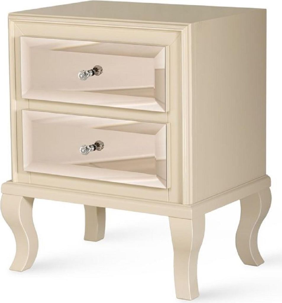 Casa Padrino Luxus Art Deco Nachttisch Beige / Braun 55 x 40 x H. 65 cm - Verspiegelter Beistelltisch mit 2 Schubladen - Luxus Schlafzimmer Möbel ...