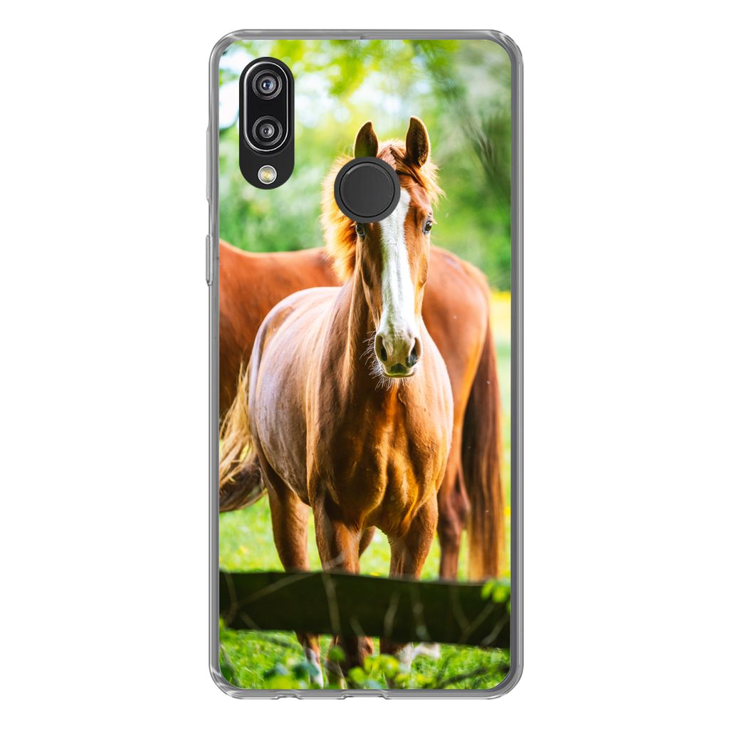 MuchoWow Handyhülle Schutzhülle Hülle für Huawei P20 Lite (2020) Pferde - Licht - Wiese Silikon Softcase Handy Hülle - Kartenhalter