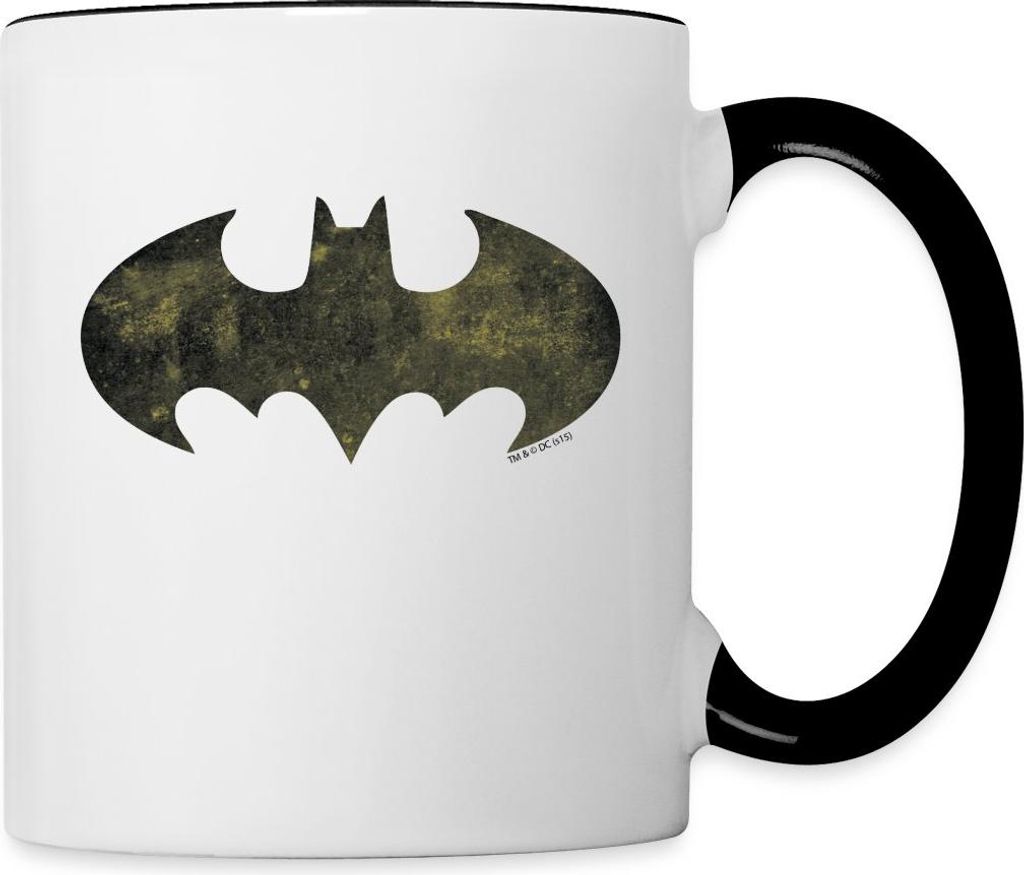 Spreadshirt DC Comics Justice League Batman Logo Tasse Zweifarbig, One size, Weiß/Schwarz