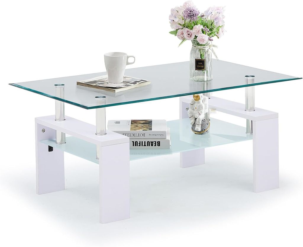 CLIPOP Couchtisch, Glas Wohnzimmertisch, 100x60x45cm Produktbild 