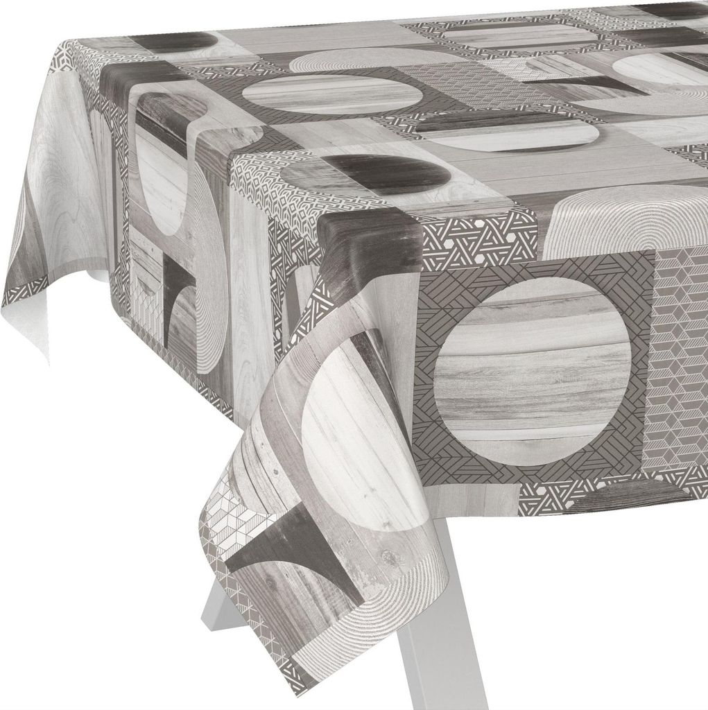 Tischdecke Vintage Holz Patchwork Grau 160x100cm Schnittkante Wachstuch abwaschbar