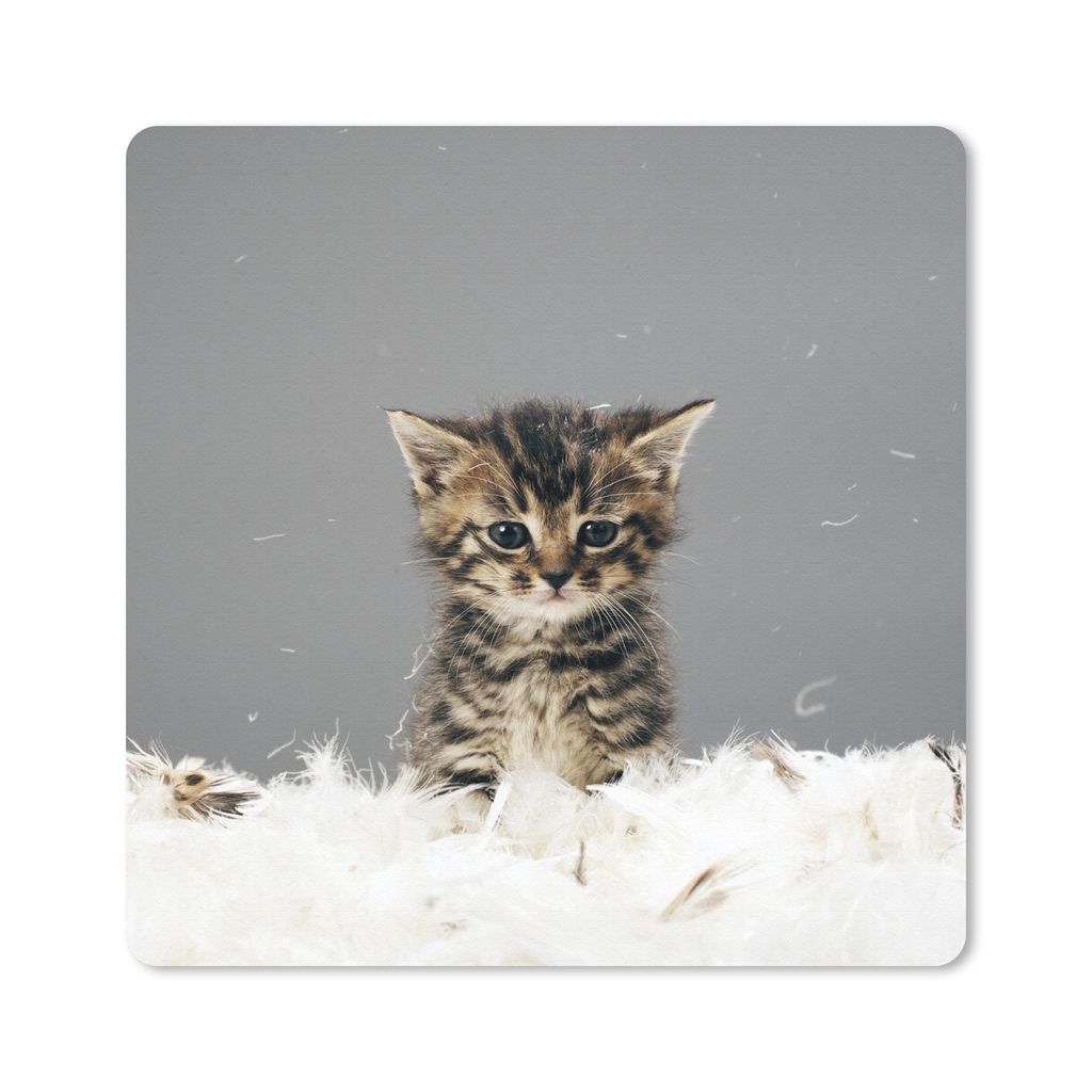 MuchoWow Mauspad Mousepad Katze - Kätzchen - Federn 30x30 cm - Mousepads - Maus Mat - Pad - Mausunterlage - Gaming