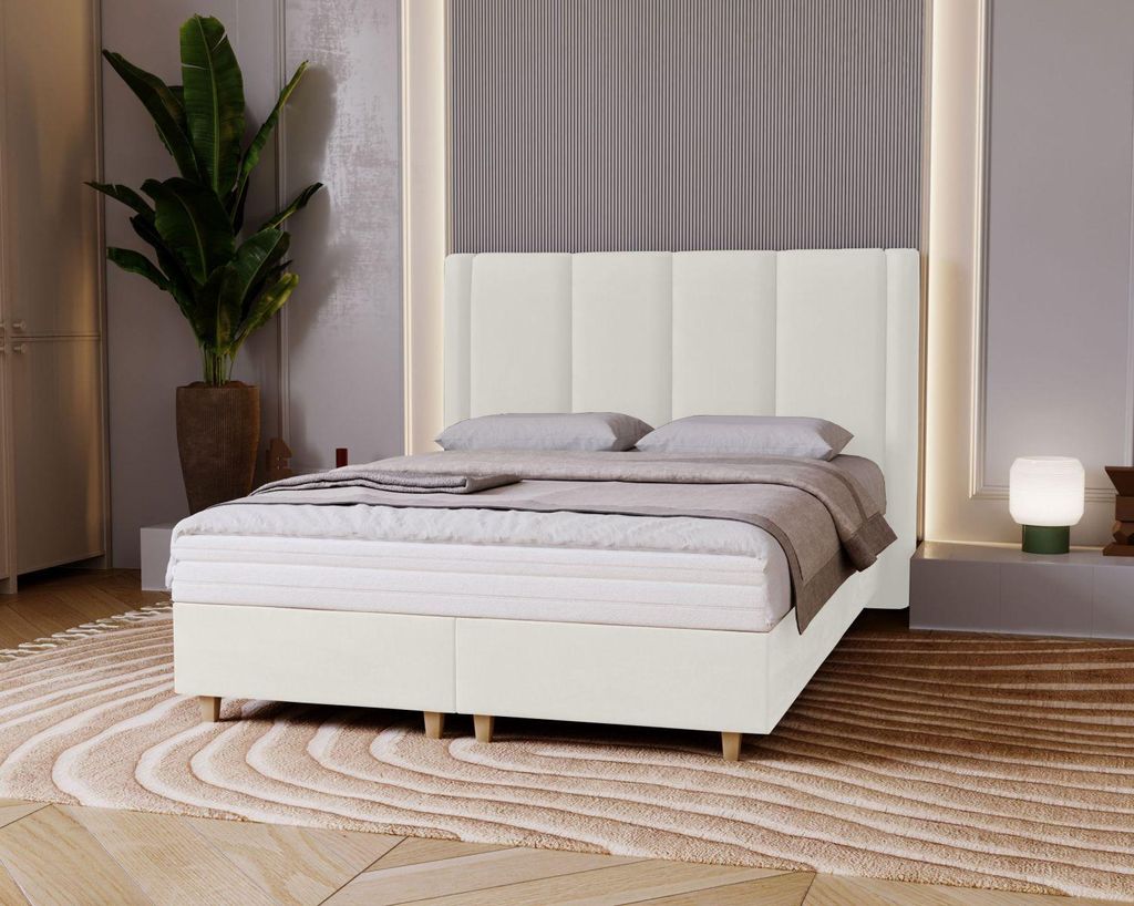 Gepolstertes Doppelbett 160x200 KENBRIDGE - weiß