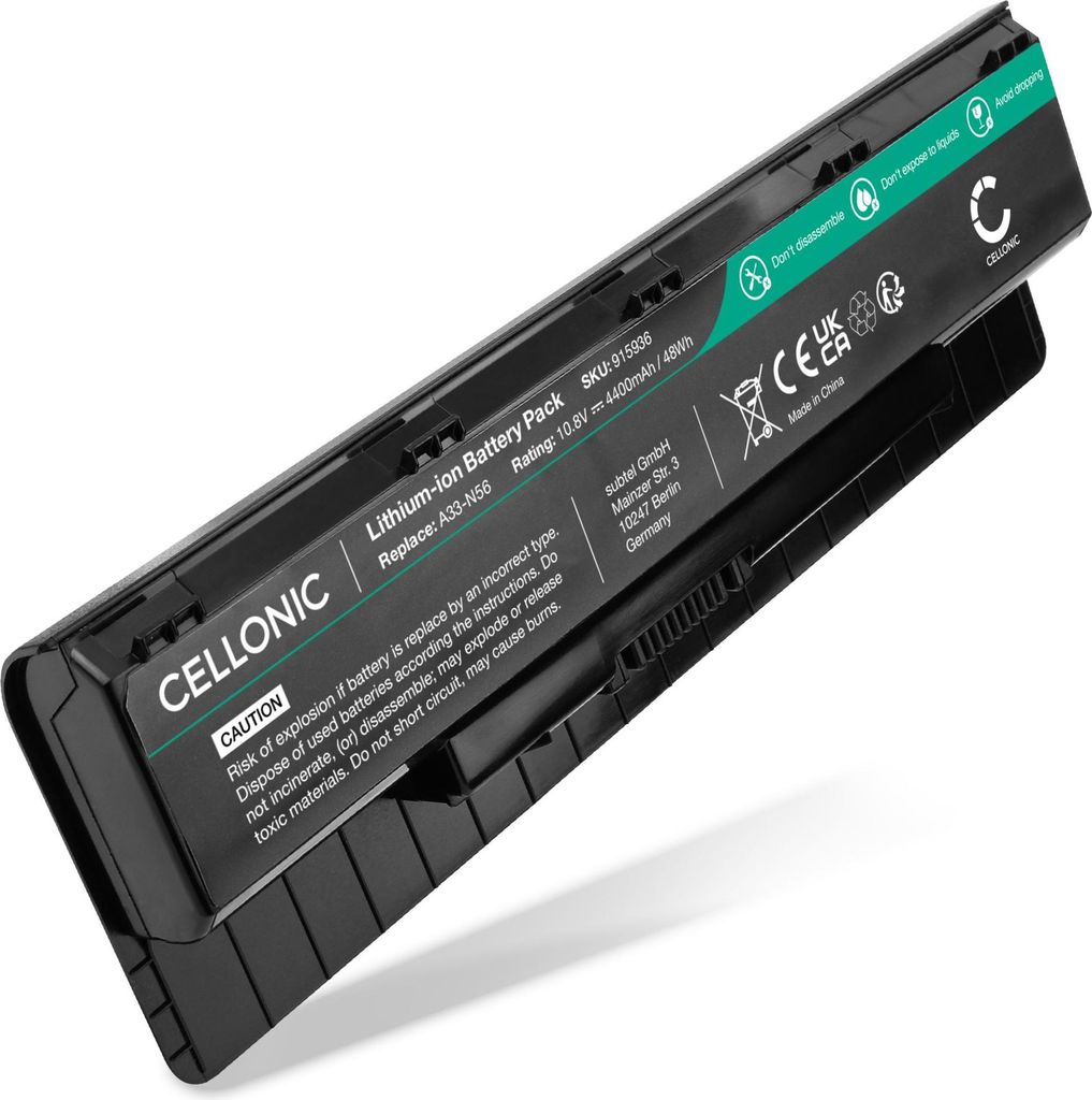 CELLONIC 1x Akku für Notebook Kompatibel mit ASUS N76V, N56V, N56VZ, A32-N56 - (4400mAh, 10.8V)