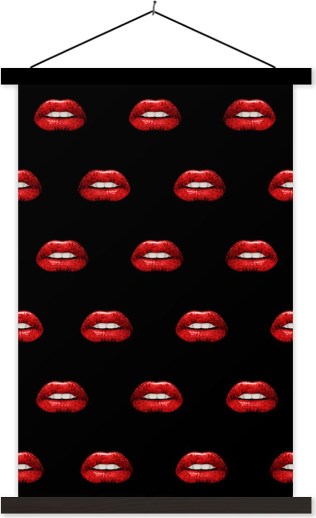 MuchoWow Textilposter Lippen - Rot - Muster 60x90 cm mit schwarzem Rahmen - Poster Wohnzimmer