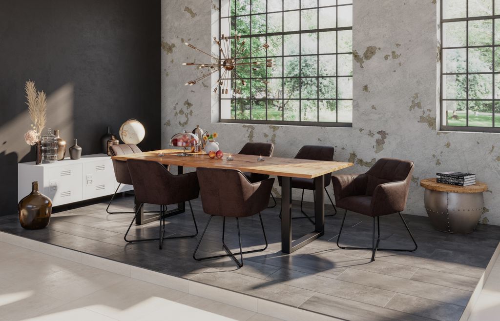 Essgruppe 180 cm Mango naturfarben U-Gestell schwarz mit 6 Produktbild 