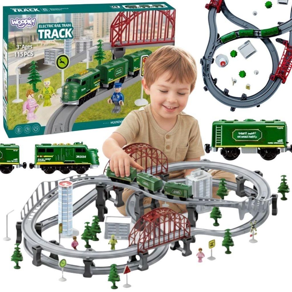 Woopie Modernes elektrisches Eisenbahnset XXL mit Güterzuglokomotive, 128 Teile
