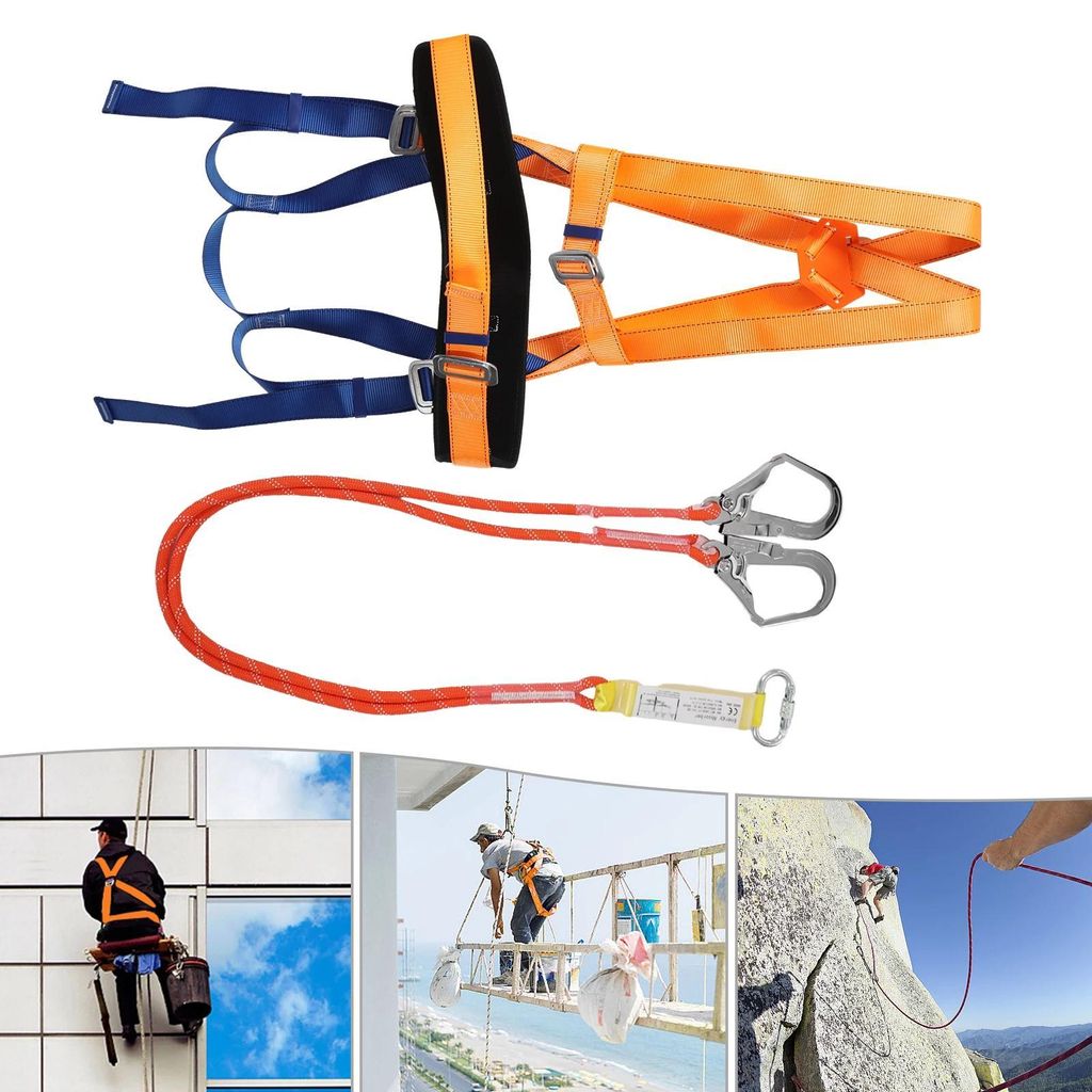 Sicherheitsgurt - 5-Punkt Auffanggurt - Mit Falldämpfer - Arbeitslast 15 kN (≈1500 kg) - Taillenumfang bis 120 cm - Polyester/Stahl/ABS