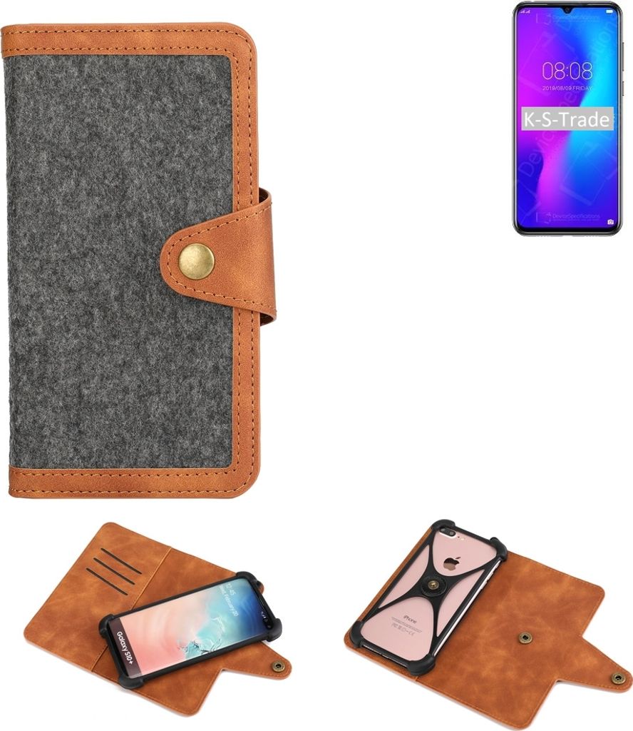 K-S-Trade Schutzhülle Handyhülle kompatibel mit Doogee Y9 Plus Filz Hülle Kunst-Leder dunkelgrau braun (1x)