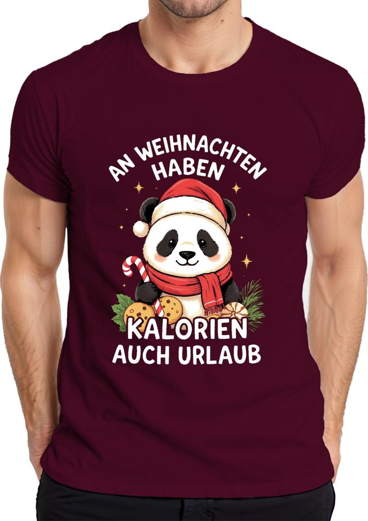 Weihnachten Panda Kalorien haben Urlaub lustig Geschenk Herren T-Shirt, Burgundy, 3XL