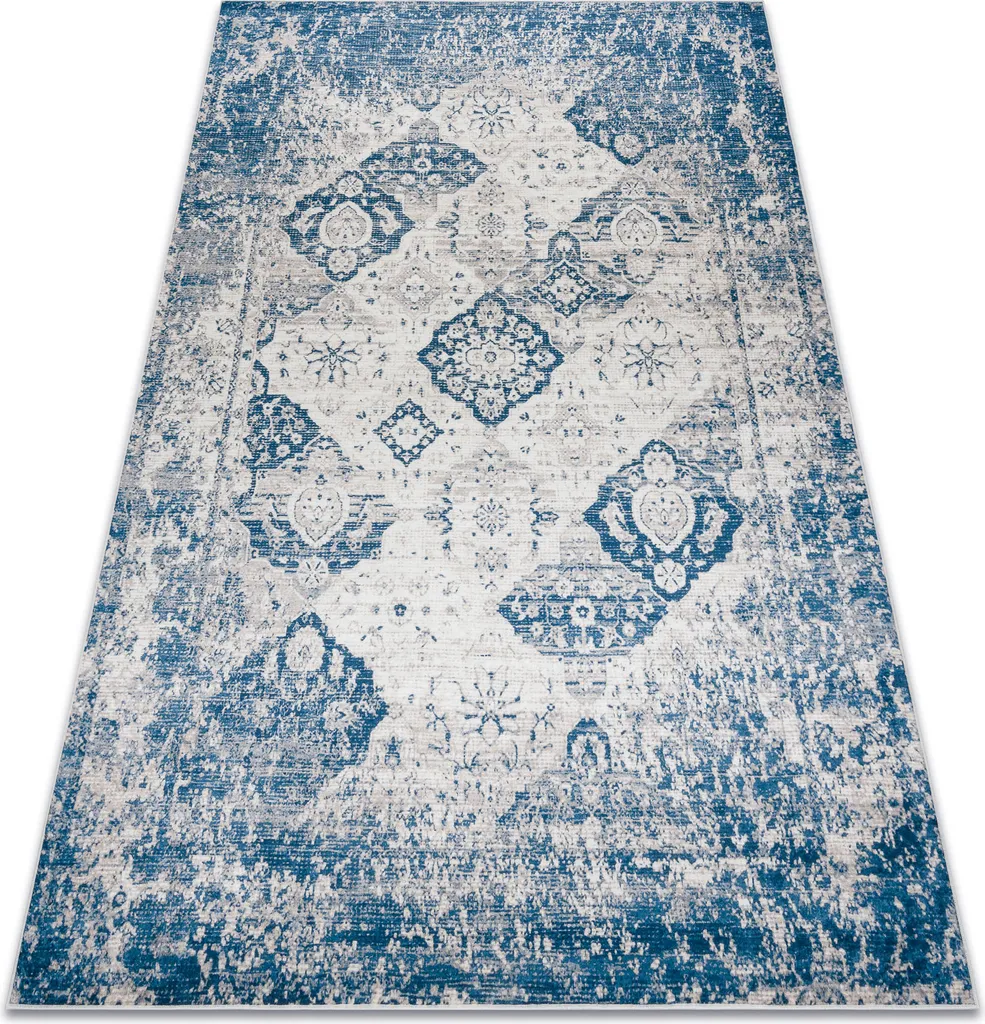 Tapis de salle à manger lavable et antidérapant Rosette bleu 160x220 cm