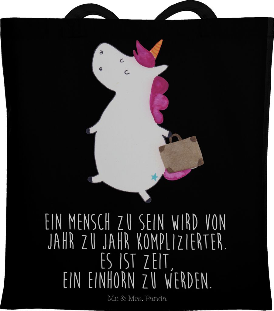 Mr. & Mrs. Panda Jutebeutel Einhorn Koffer - Schwarz - Geschenk, Reise, Einkaufstasche, Lustig, Unicorn, canvas tasche, Spaß, totebag, Abenteuer, ...