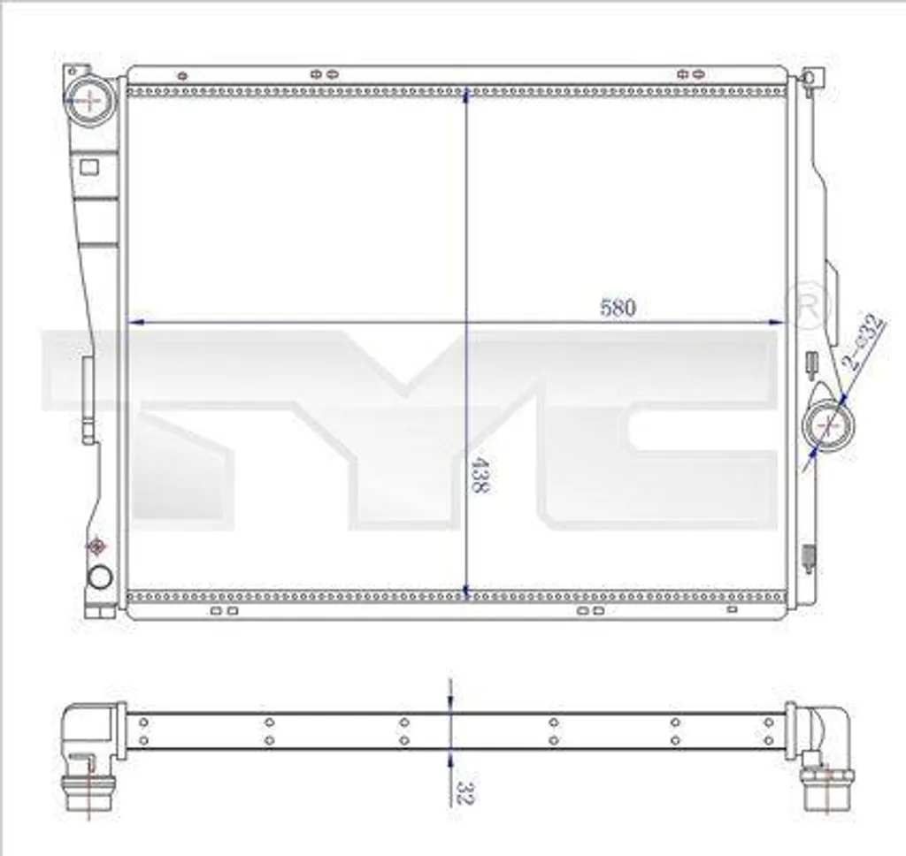 Radiateur Moteur TYC 703-0006-R pour BMW Série 3 E46 et Z4 E85 E86