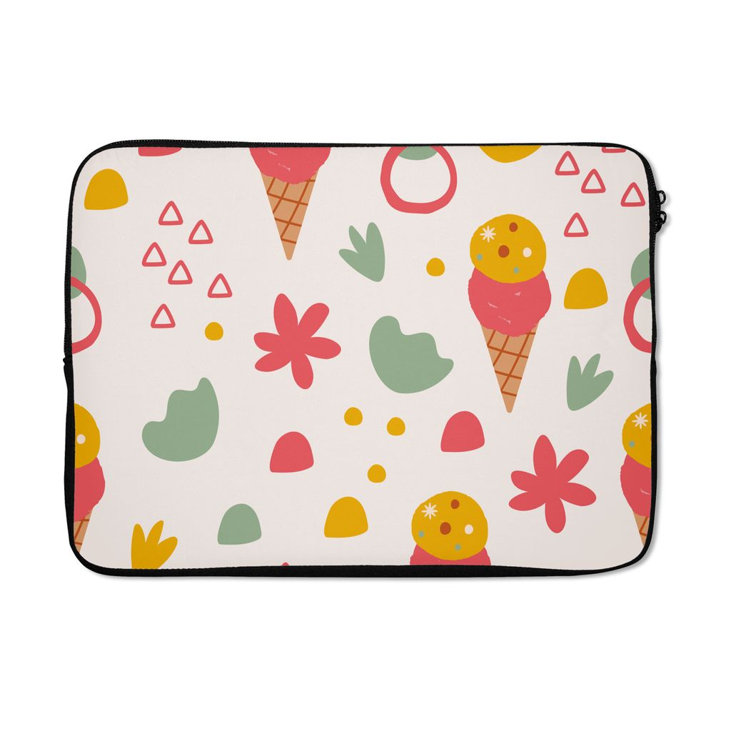 MuchoWow Laptop Hülle 13 Zoll Eiscreme - Dreieck - Blumen - Muster Laptoptasche - Laptophülle - Sleeve - Rundumschutz