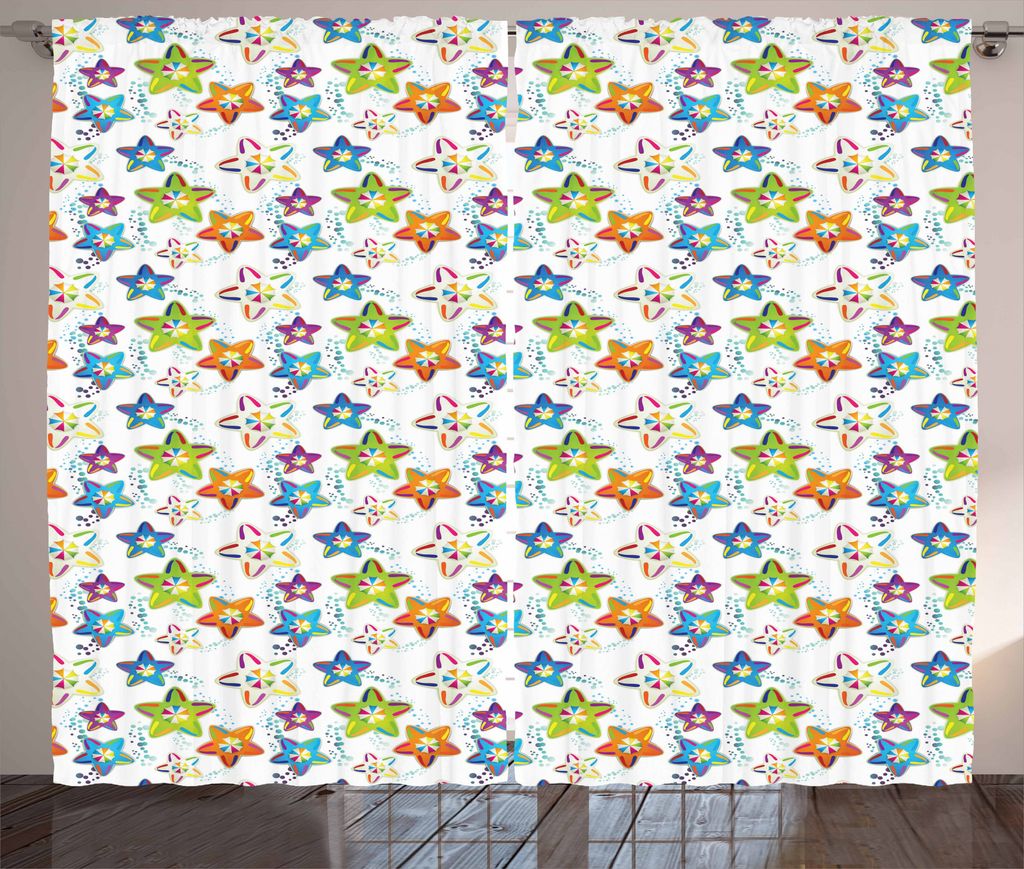 ABAKUHAUS Sterne Rustikaler Gardine, Bunter Himmel Shapes, Schlafzimmer Kräuselband Vorhang mit Schlaufen und Haken, 280 x 175 cm, Mehrfarbig
