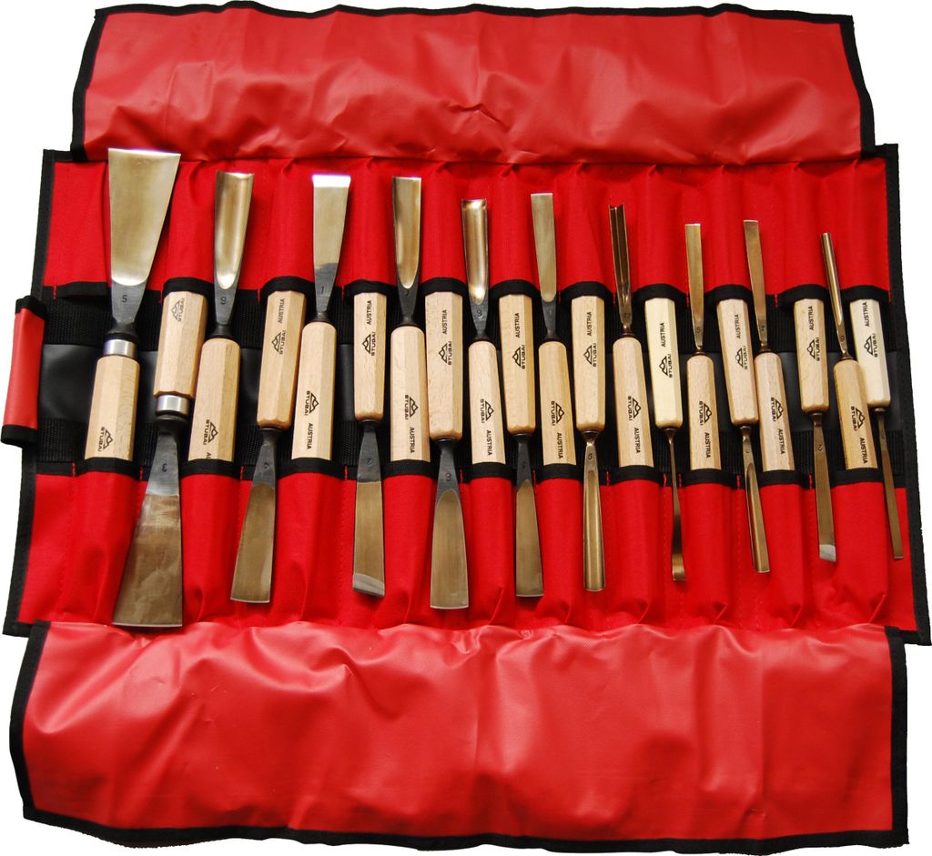 Stubai Schnitzwerkzeug-Set 20-teilig – Profi-Schnitzsatz mit geraden und schrägen Balleisen, Flacheisen, Hohleisen, 1 mm & 2 mm – präzise Hol...