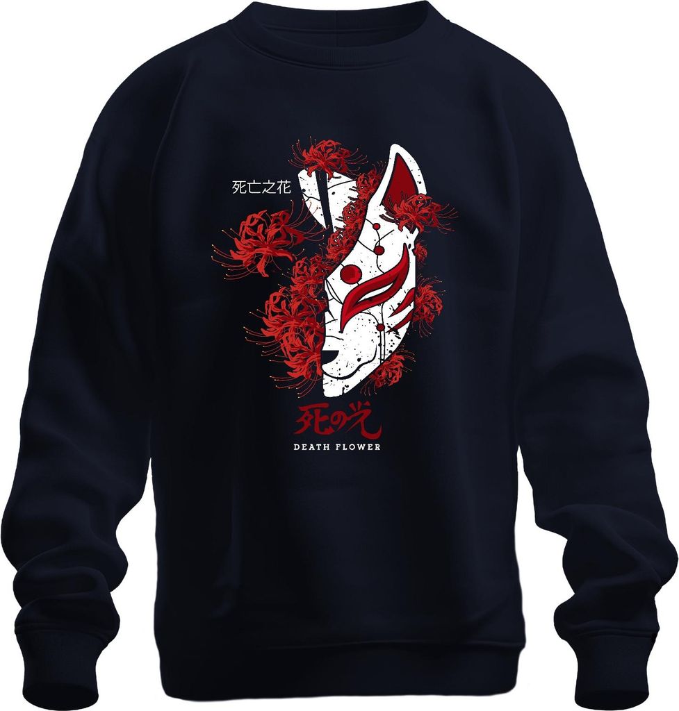 Kitsune Maske Spinnenlilie Higanbana Lycoris DEATH FLOWER retro Uni Sweatshirt Pullover, Navy, 3XL