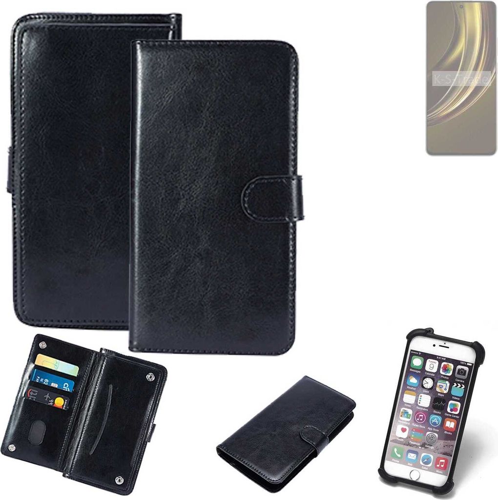 K-S-Trade 360° Hülle kompatibel mit Realme P1 Speed 5G schwarz Kunstleder Case BookCase WalletCase Kunstlederederhülle Handyhülle, Rundumschutz