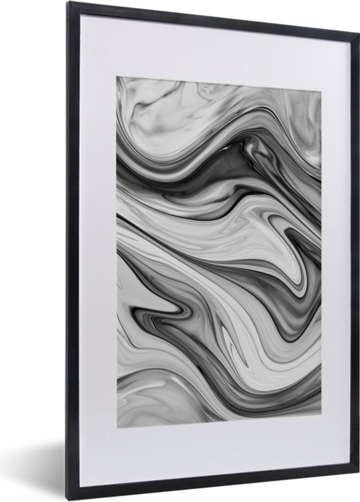 MuchoWow Gerahmtes Poster Marmor - Muster - Grau - Marmoroptik - Schwarz 40x60 cm - Poster mit Schwarzem Bilderrahmen Wandposter Rahmen Foto Bild...
