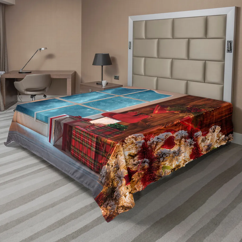 Drap de Noël en tissu doux motif festif annuel 275x260 cm bleu rouge