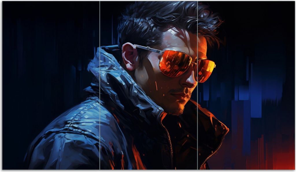 Wallario Herdabdeckplatte aus Glas, Größe 90 x 52 cm 3-teilig, Motiv Ernster Typ mit Sonnenbrille