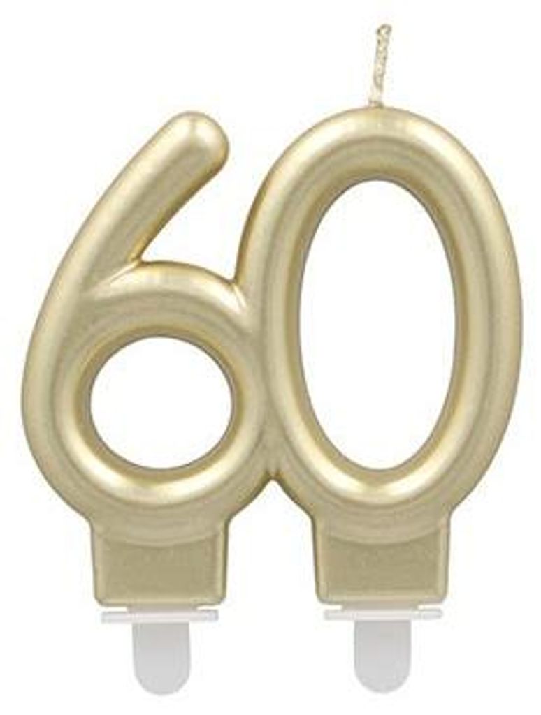 PAPSTAR Jubiläumskerzen gold "60", 7 cm mit Halter für Feiern | Karton (12 Packungen)