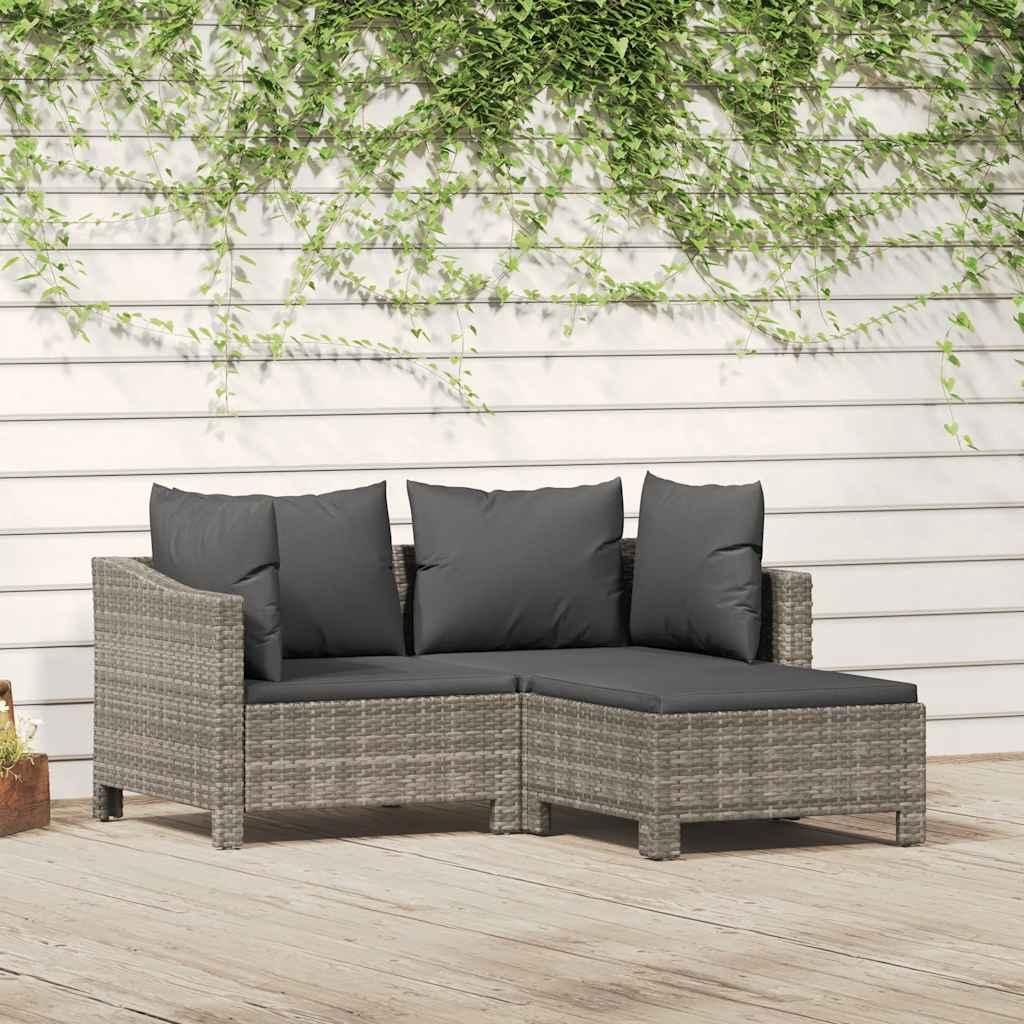 ensemble de salon de jardin 3 pièces avec coussins Gris Image du produit 