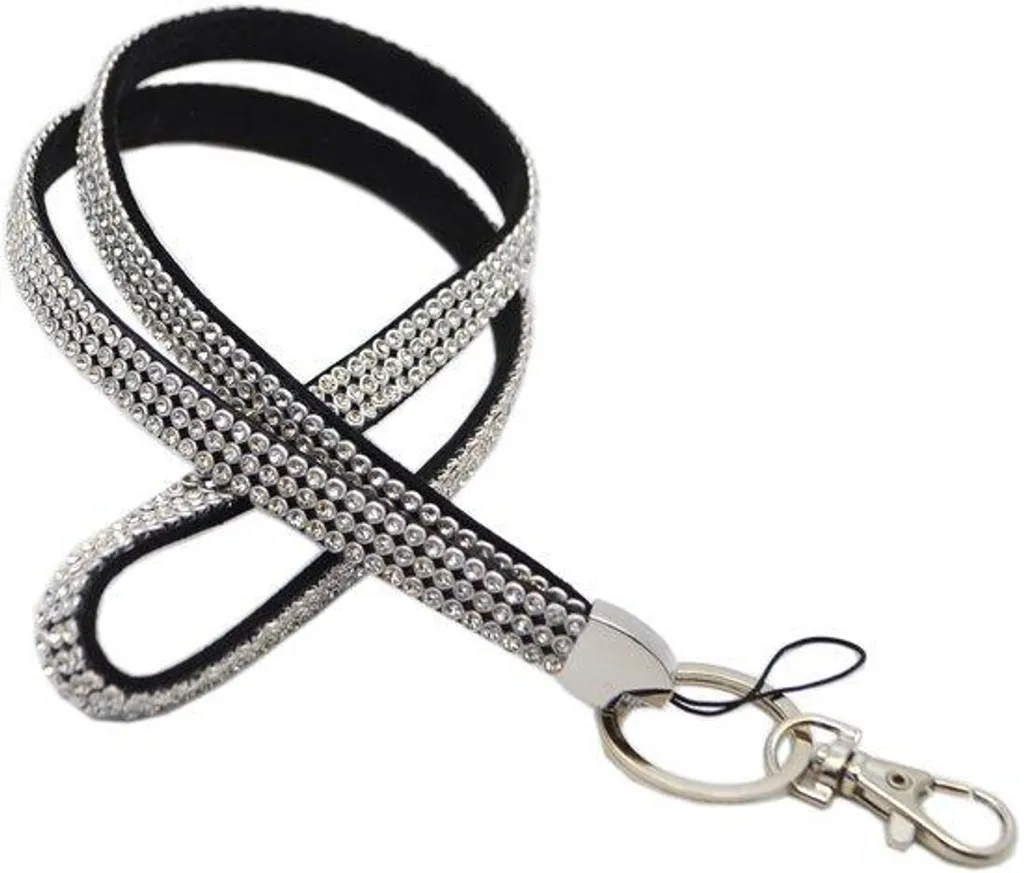 Lanière avec strass argentés pour badge et clés - Cordon chic 45cm