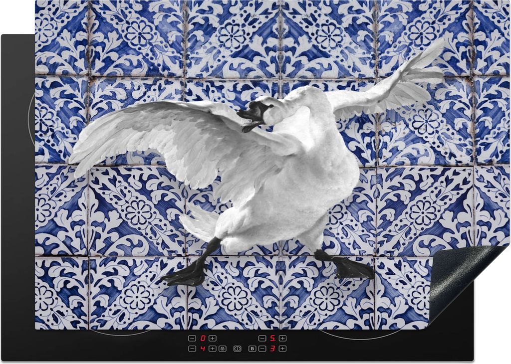 KitchenYeah Herdabdeckplatte Schwan - Kunst - Delfter Blau - Malerei - Alte Meister , 75x52cm, Küche Deko, Glaskeramikfeld Herdabdeckung, Abdeck...