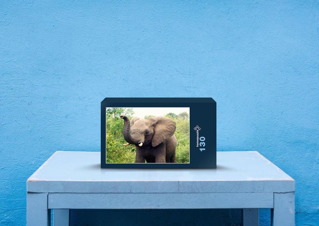 hansepuzzle 83443 - Elefant Puzzle, 130 Teile, Tierwelt, 28,7 x 20,0cm mit hochwertiger Aufbewahrung, Kartonbox und wiederverschließbarem Beutel