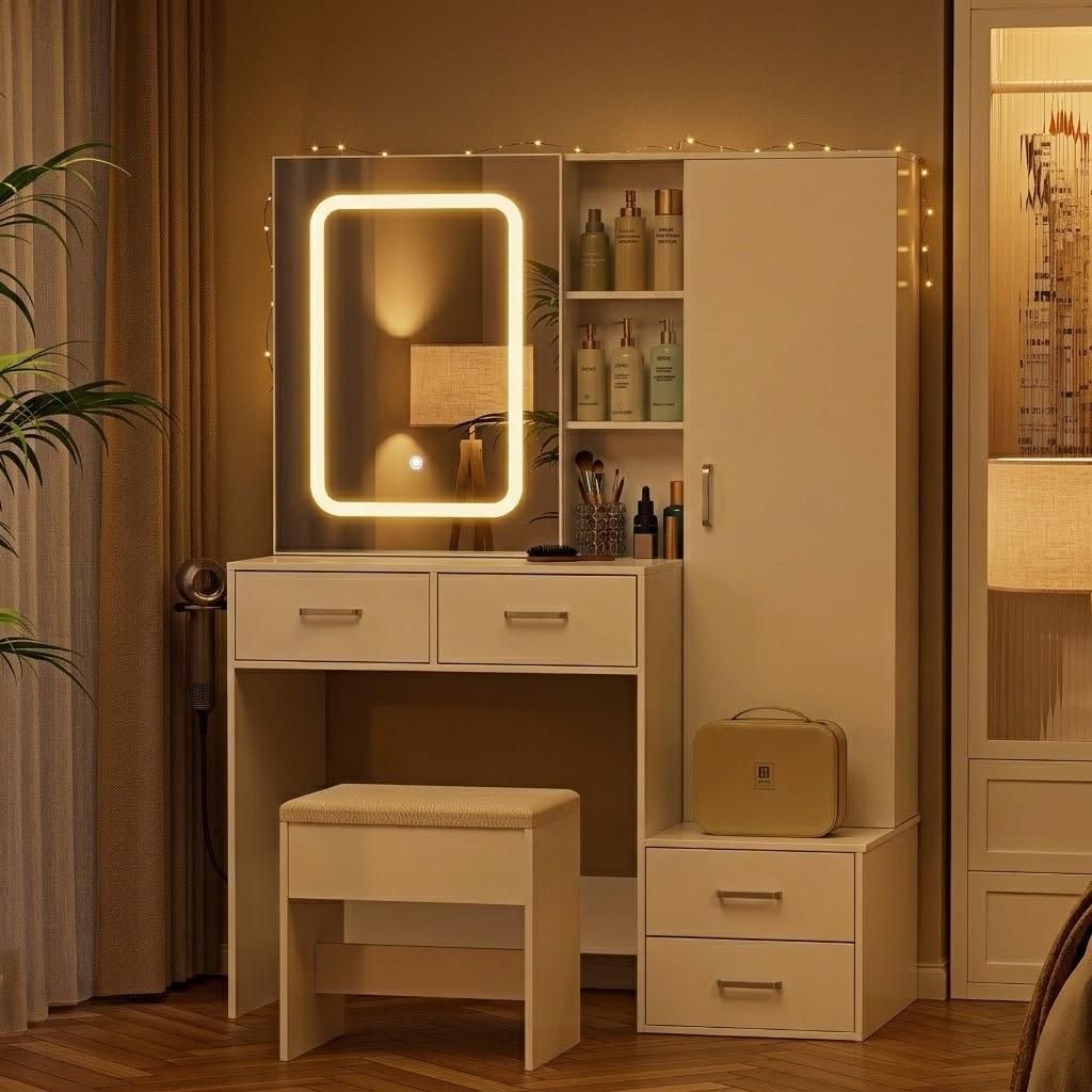 Tocador AIORBER con espejo LED, soporte para secador de Imagen del producto 