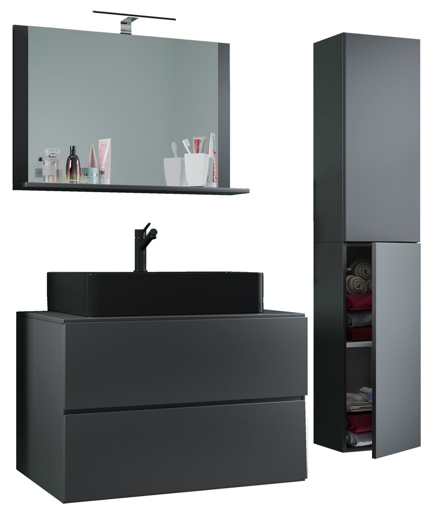 Lavabo 4 pièces | Armoire lavabo noire largeur 60 cm | Image du produit 