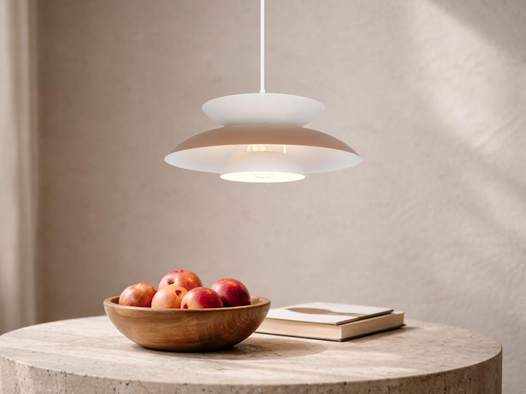 LED Pendelleuchte skandinavisch mit Metallschirm Grau Braun Produktbild 