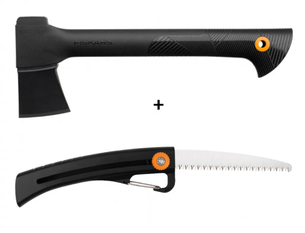 Kit outils de jardinage Fiskars A6 hachette et scie rétractable SW16