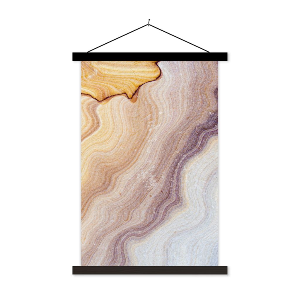 MuchoWow Textilposter Marmor - Textur - Sandstein - Gold - Marmoroptik 60x90 cm mit schwarzem Rahmen - Poster Wohnzimmer