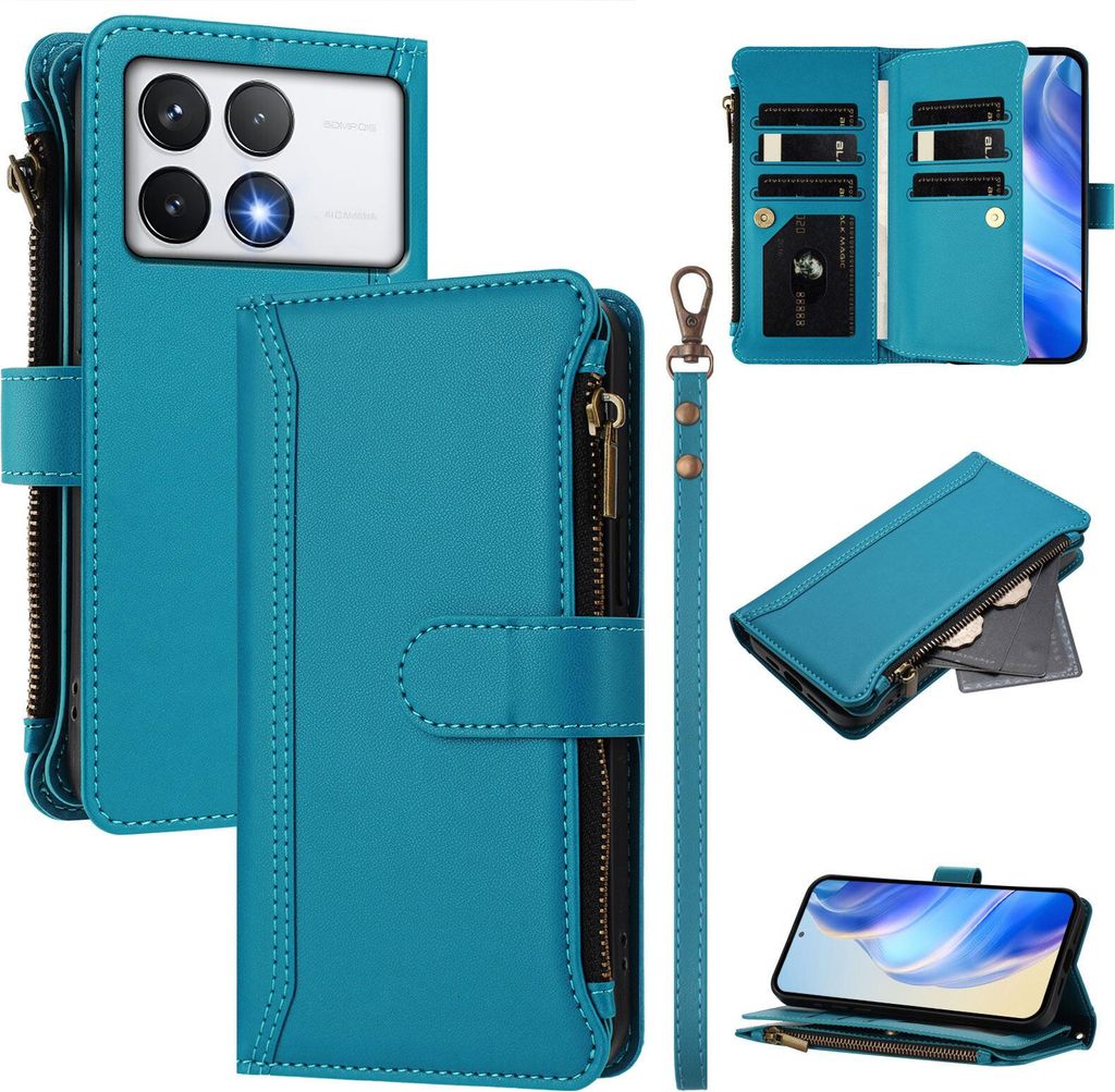 Handyhülle für Xiaomi Redmi K70/K70 Pro/Poco F6 Pro Reißverschluss Geldbörse Kunstleder Klapphülle mit Kartensteckplatz, Ständer, Handschlauf...